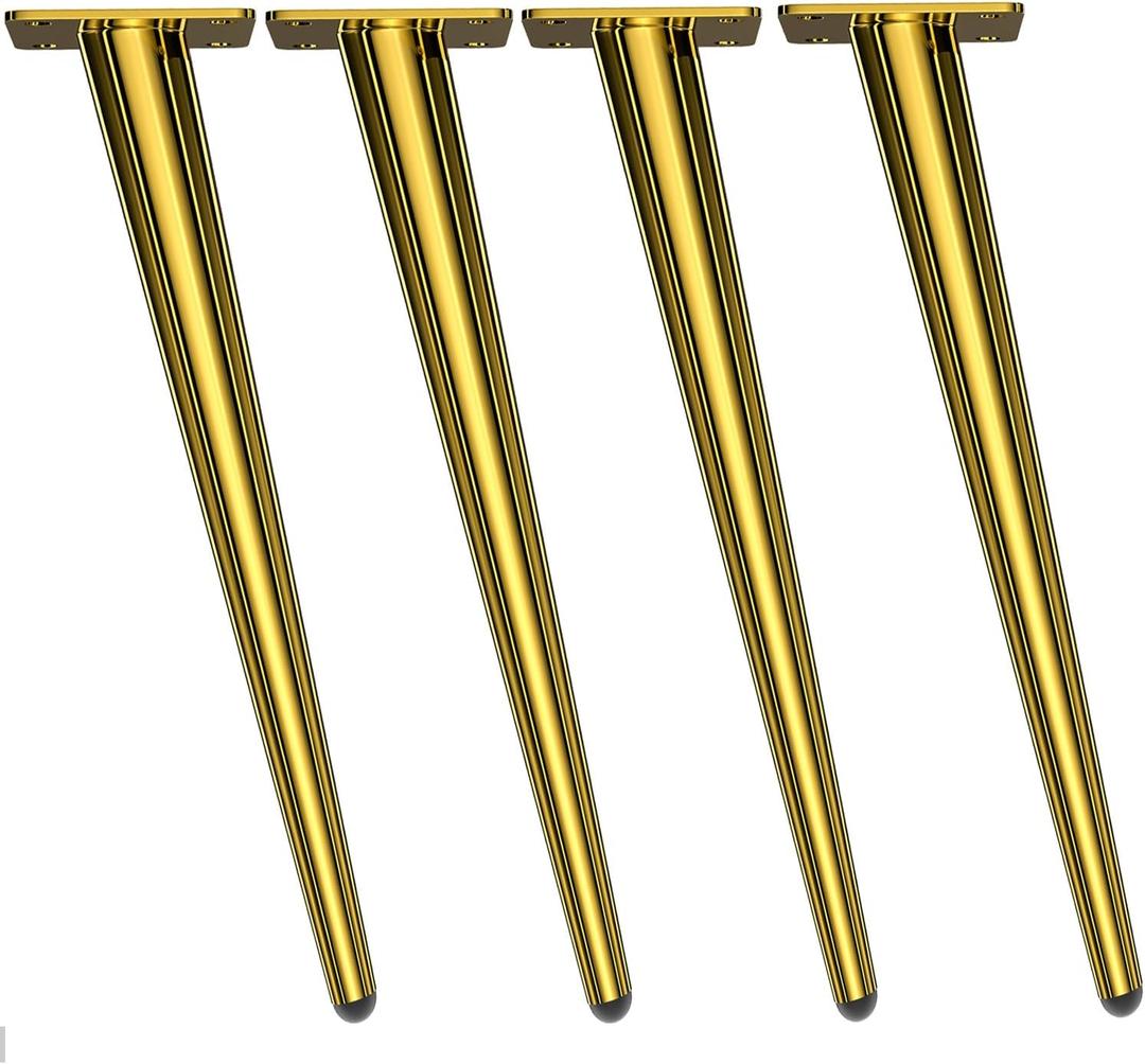 Osring 24 Inch Furniture Legs Gold Round Tapered Metal Table Leg, Slant Cabinet Furniture Feet Hardware for Coffee Table, 4 Pack, Gold 