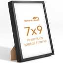 7x9 Aluminum Metal Picture Frame,Tempered Glass Black Photo Frame 7x9 for Family Photo,Posters,Art,Document to Wall Mount Horizontally or Vertically