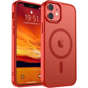 SUPFINE Magnetic for iPhone 12 Case/iPhone 12 Pro Case (Compatible with MagSafe)(Military Grade Drop Protection) Slim Translucent Matte Shockproof with Anti-Fingerprint Phone Case,Red