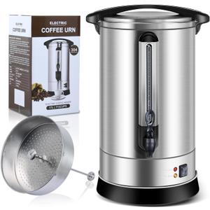Coffee Urn 17L Large Coffee Dispenser with Internal Stage 113 Cups Full Stainless Steel Commercial Coffee Maker Double Wall Quick Brew Electric Beverage Dispenser Hot Water Urn (Silver)