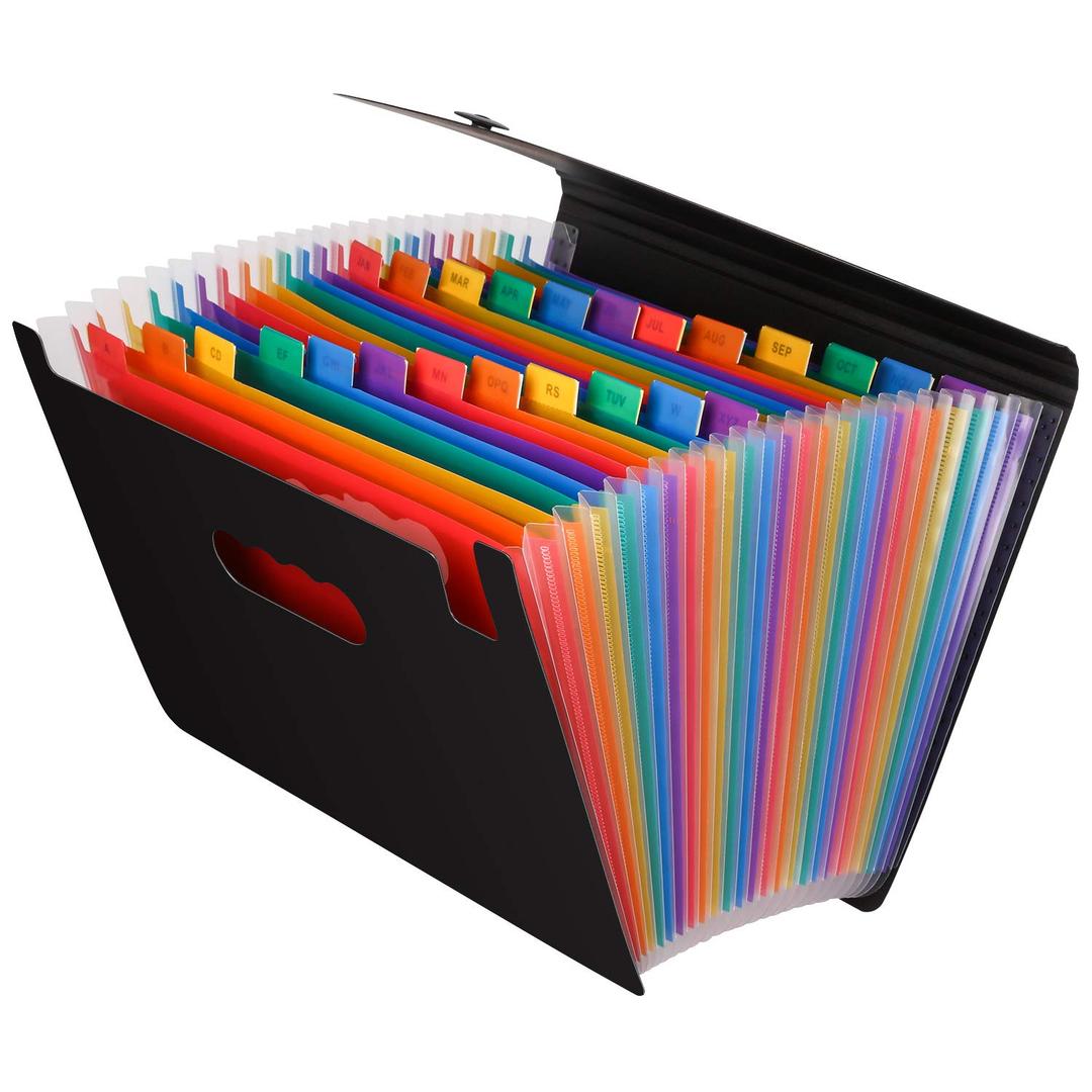 Magicfly Expandable File Folder with Lid, 24 Pocket Accordion File Organizer, A4 Letter Size Portable Rainbow Document Organizer with Guides, Multi-Color File Wallets Stand Bag for Office, Business