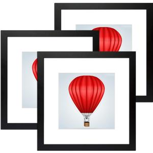 DABLUE 20x20 Frame 3 Pack Square 20 by 20 Picture Frames Display Pictures 16x16 with Mat or 20x20 Without Mat, Solid Wood Black Photo Frames for Wall