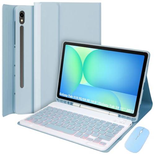 Keyboard Case for Samsung Galaxy Tab S10 Lite/S10 FE/S9 FE 10.9 Inch/Galaxy Tab S9 11 Inch 2023, Mouse and 7-Color Backlit Detachable Bluetooth Keyboard, Ultra-Thin Cover with S Pen Holder (Blue)
