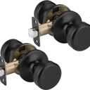 Black Door Knobs, Pismo Door Knob with Lock, Privacy Door Handles Interior for Bath & Bed (Passage, Matte Black, 2)