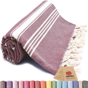 Bazaar Anatolia Turkish Beach Towel  100% Cotton, Quick Dry, Sand Free Towel for Bathroom, Camping, Travel, Burgundy  Oversized 71x39 Inches  Stripe Maroon