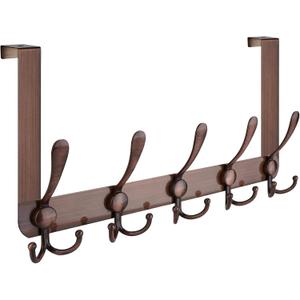 TICONN Over The Door Hooks, 5 Heavy Duty Tri Coat Rack All Metal Coat Hanger for Bathroom Bedroom Dorm (Antique Bronze, 1PK, Fit 1-3/8" Doors)