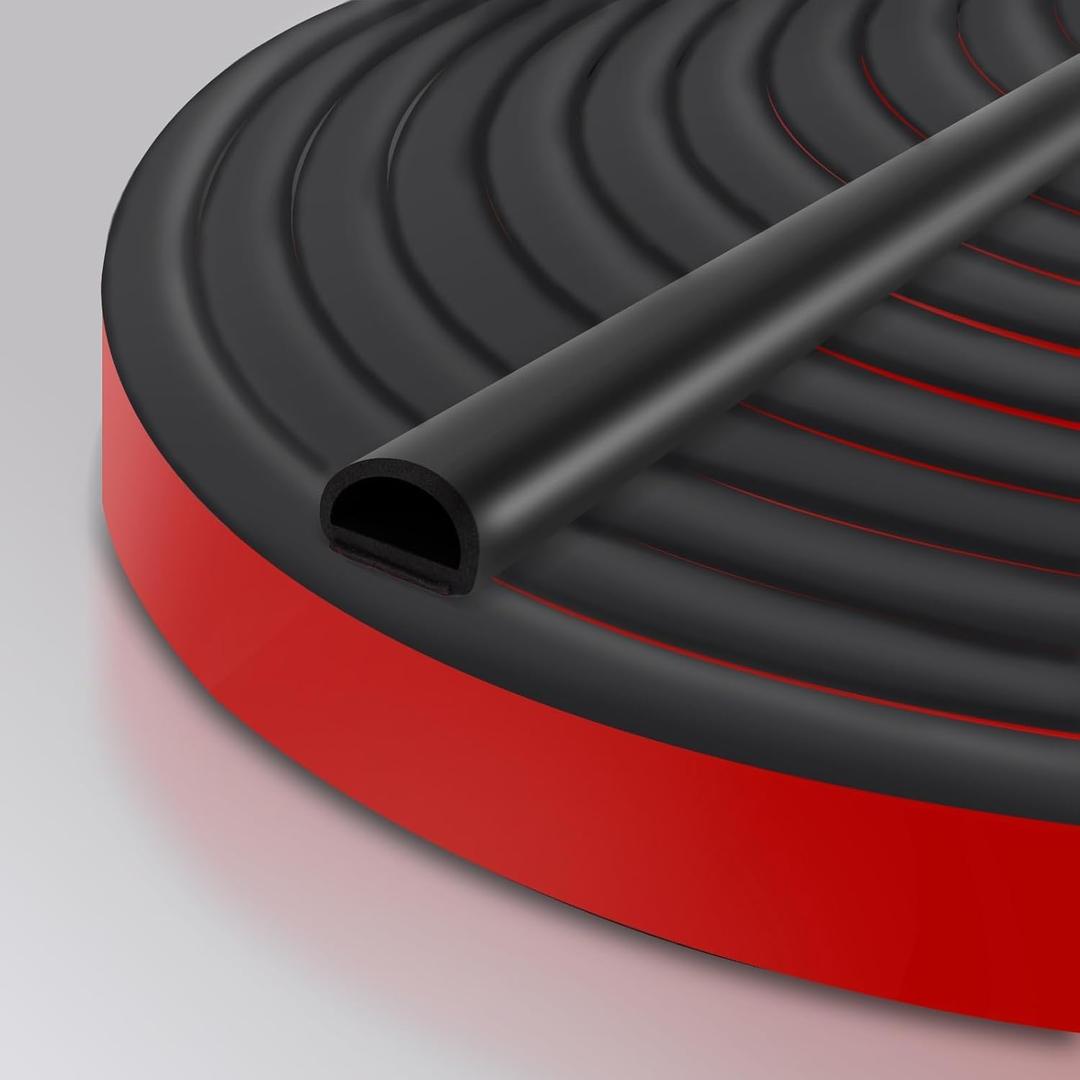 Silicone D Shape Weather Stripping Rubber Seal, 20FT Self Adhesive Weather Stripping for Boat, Auto, RV, Marine, Garage Doors/Window, W:3/4 in; H:3/8 in; 20Feet