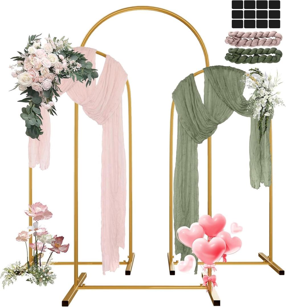 Metal Wedding Arch Backdrop Stand Set of 3 (6ft,6.6ft,7.2ft) with 2 Table Runners, Gold Arch Stand Frame for Birthday Party Wedding Baby Shower Decoration (Gold, 6ft+6.6ft+7.2ft)