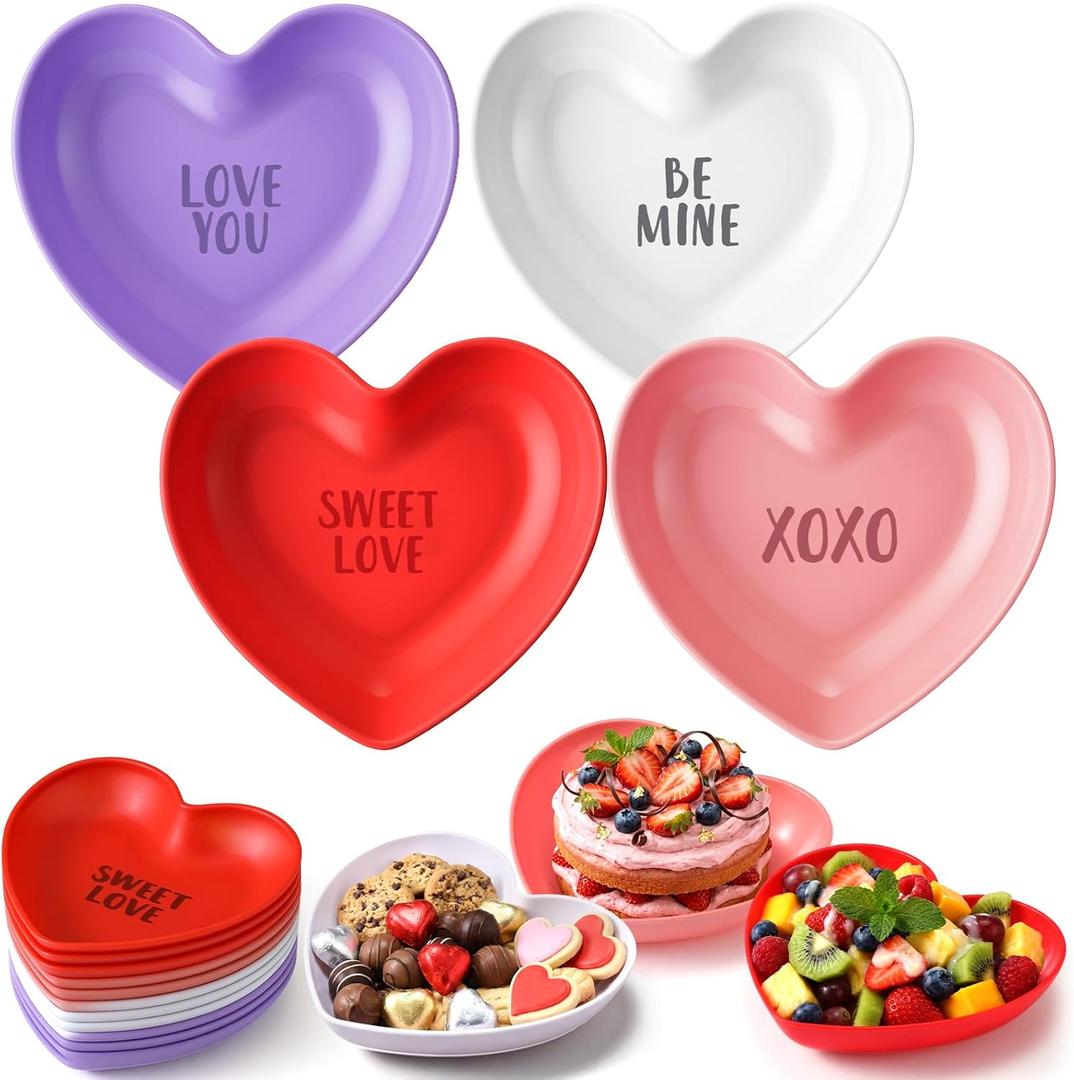 Ceenna 12 Pcs Valentine's Day Heart Shaped Bowls 8.86 Inch Plastic Heart Candy Dishes Dessert Snack Appetizer Plates for Valentine Wedding Fruits Salad Candy Dessert Kitchen Cooking Party Supplies