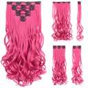 SYXLCYGG Dark Pink Hair Extensions Clip Hair Extension 18" Wavy Synthetic Hair Piece Women Cheap Natural Fluffy&Not Tangled Girl colorful Full Head