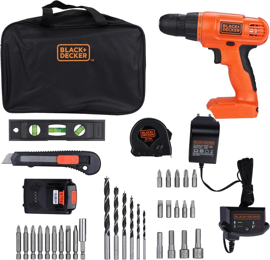 BLACK+DECKER 20V MAX Drill & Home Tool Kit, 34 Piece (BDCD120VA) 