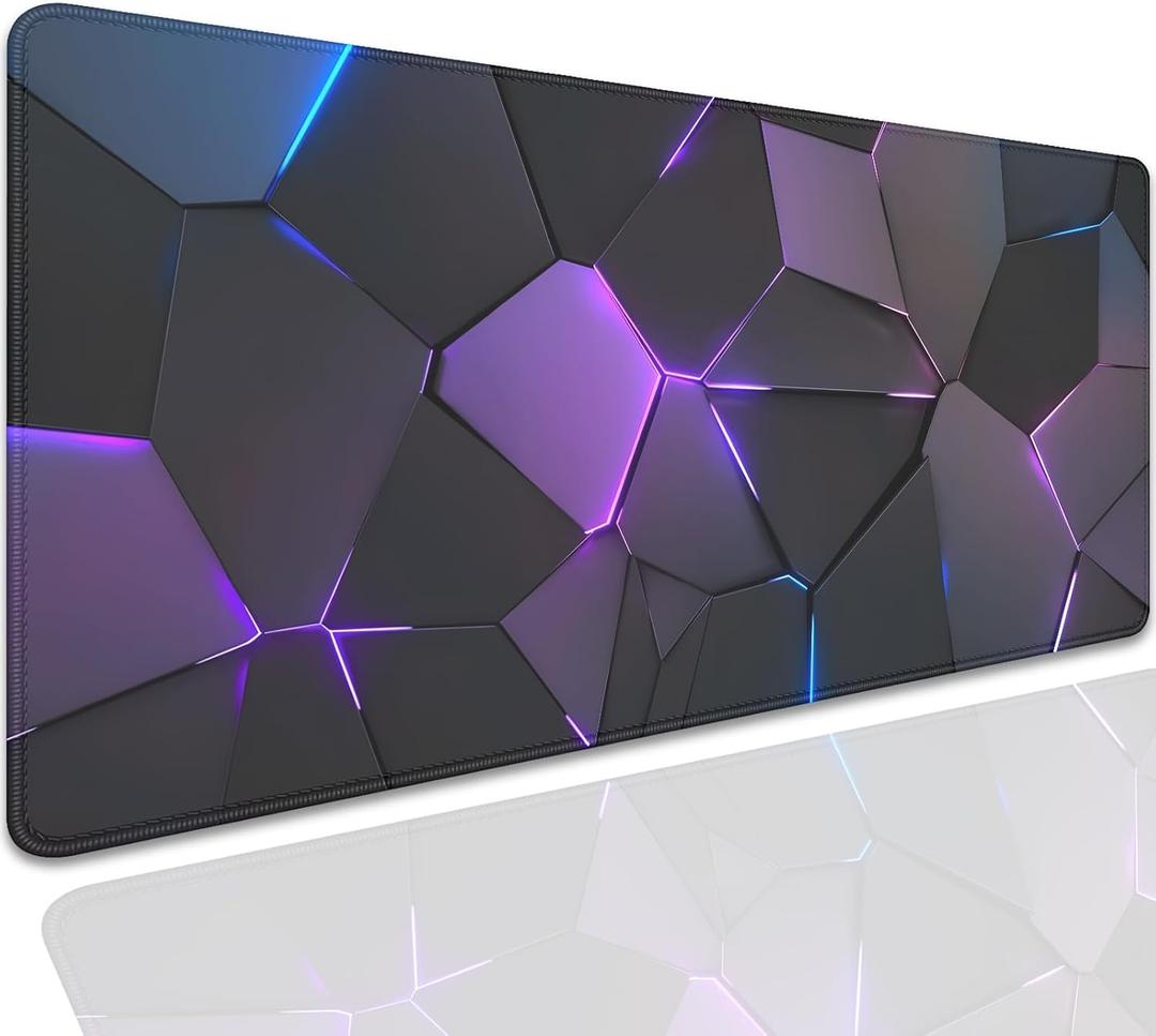 Cool Polygons Desk Pad Mouse Pad,Large XL Technology Mouse Mat with Stitched Edges,Non-Slip Rubber Base Mousepad for Office PC Keyboard Laptop and Home Work Desk Mat(27.5X11.8 in)
