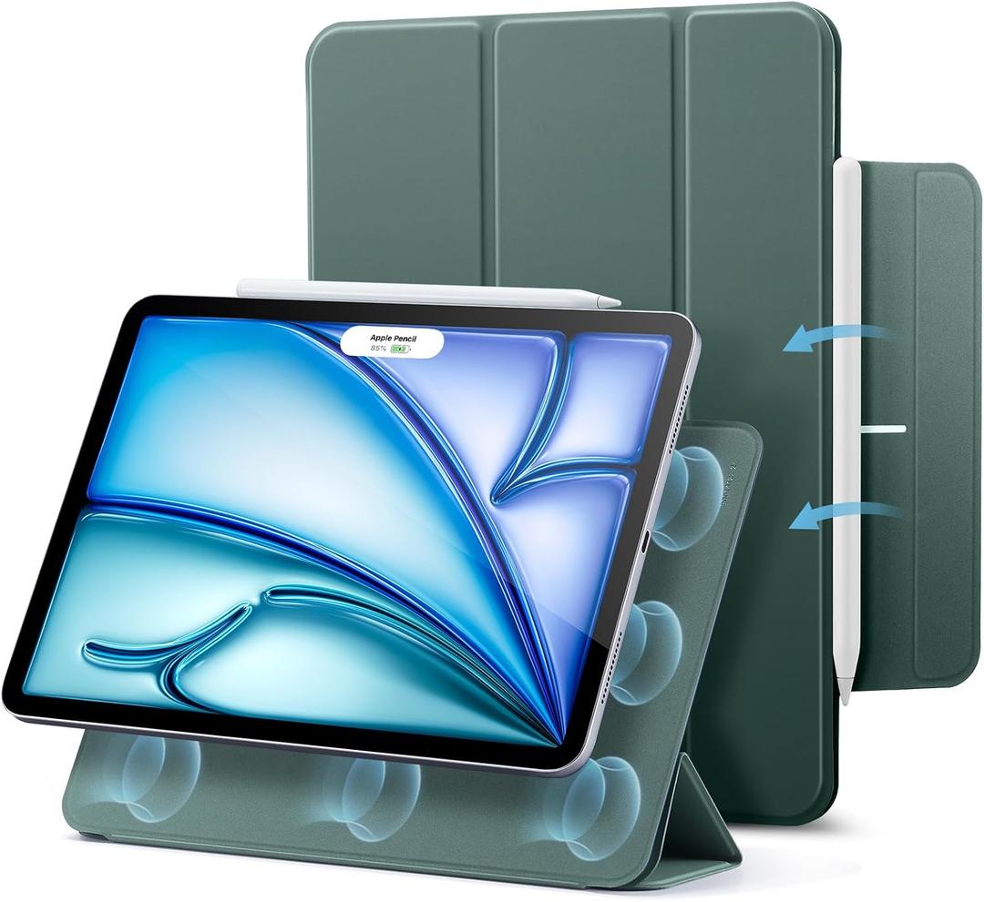 ESR for iPad Air 11 Inch Case M4/M3/M2 (2026/2025/2024), iPad Air 5th/4th Gen (2022/2020), Powerful Magnetic Attachment, Slim Trifold Stand Case, Auto Wake/Sleep, Durable Protection, Forest Green