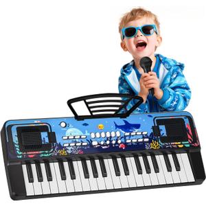 Upgraded 37 Keys Kids Piano Keyboard with Microphone Music Stand  Portable Musical Toys for Toddlers Ages 3 4 5 6 Boys Girls Birthday Gift - Black