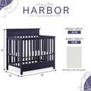Dream On Me Harbor 4in1 Convertible Mini Baby Crib in Navy, GreenGuard Gold & BSA, Non-Toxic, Pinewood, Converts to Mini Daybed & Twin Bed, 1 Mattress Pad, Perfect for Small Nurseries, 32"L x 25"W x 33"H