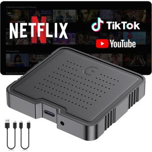 Wireless CarPlay Adapter 2025 Smart AI Box for iPhone & Android Auto | Streaming Entertainment Video Box with Support for TikTok Netflix YouTube TF Card | Plug & Play in-Car Multimedia System