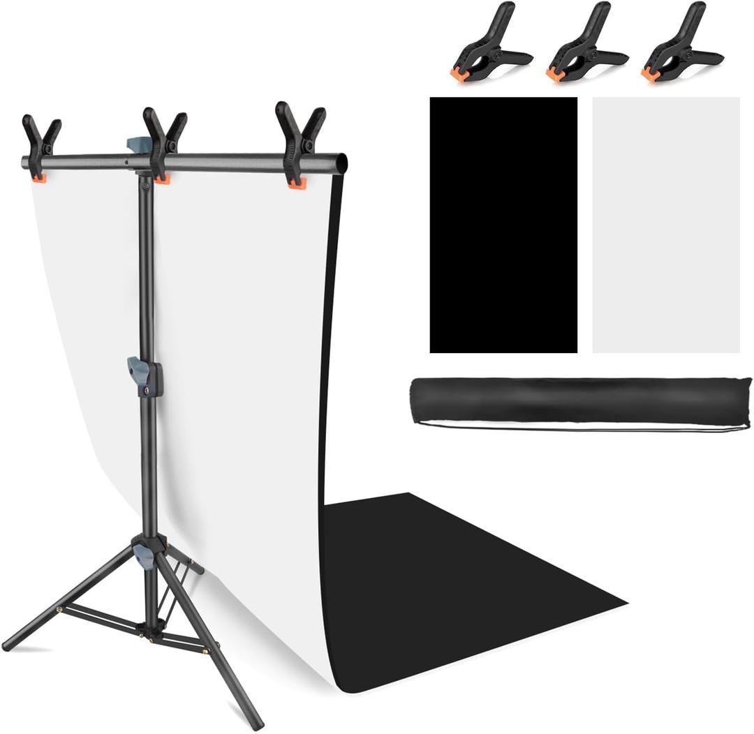 Product Photography Photo Backdrops Stand Kit, Photo Background, 26.8x50in White Black Backdrop Background with 26x29in Small T-Shape Backdrop Stand Tabletop Photo Shoot for Jewelry Cosmetics