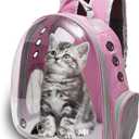 Vivicreate Large Cat Backpack Carrier for Travel and Hiking Transparent Pet Bubble Backpack for Cats up to 20lbs with Ventilation and Padded Straps Mochila (Pink)