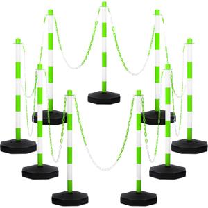 Amylove 9 Packs Traffic Delineator Post Cone with Base, Traffic Cones Safety Cones Caution Cones Plastic Stanchion Chain Safety Barriers with 6.6 Feet Link Chain and S Hooks for Parking Lot (Green)