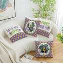 2 x Happy Mardi Gras Throw Pillow Covers 18x18 Set of 4 Fleur De Lis Lattice Beads Masks Lobster Designs Festive Cushion Covers for Home Sofa Couch Party Carnival Cushion Case Decoration