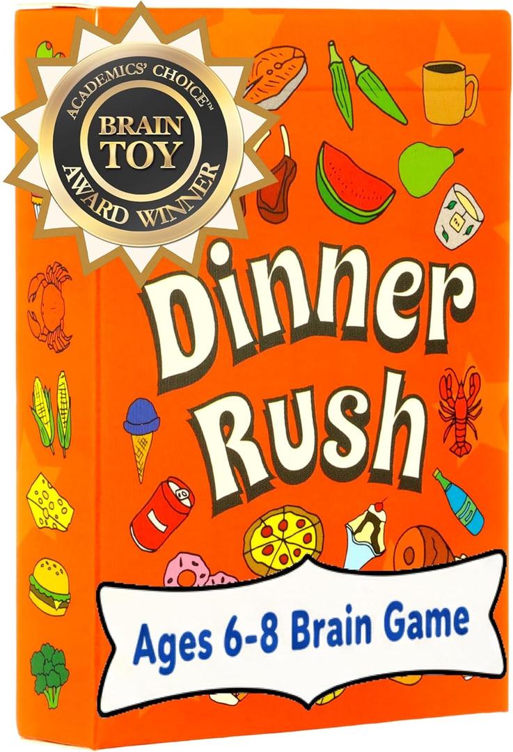 Dinner Rush Card Game for Ages 6-8 - 2-in-1 Picture and Quantity Matching - Gifts for Smart Kids Left + Right Brain Workout - Addictive Fun for 2-4 Players