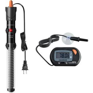 HiTauing Aquarium Heater 25W/50W/100W/200W/300W, Adjustable Knob Fish Tank Heater with Digital Thermometer, Submersible Betta/Turtle Tank Heater for Freshwater and Saltwater Tanks