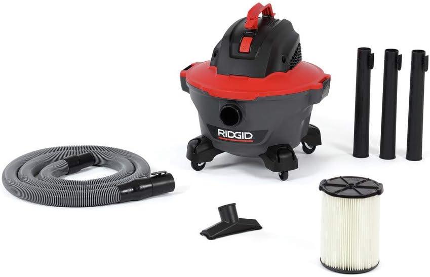 RIDGID 62698 RT0600 NXT 6-Gal. Wet Dry Shop Vacuum with Casters, 4.25 Peak HP Motor, and Pro Locking Hose, Dark Gray and Red