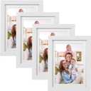 Giftgarden 5x7 Picture Frame Set of 4 White Wood Grain Frames for 5x7 Photos with Mat or 6x8 Without Mat, Wall or Tabletop Display