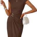 MEROKEETY Women's Summer Cap Sleeve Bodycon Short Dress 2026 Wrap Elegant Cocktail Wedding Guest Party Date Night Dresses (Brown, S)