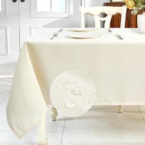 IVAPUPU Textured Linen Table Cloth for Rectangle Table - Ivory Tablecloths Rectangular Waterproof Wrinkle Free Wipeable Dining Cover for Spring Wedding Birthday Kitchen Decor, 60 x 84 Inch