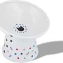 Necoichi Raised Cat Food Bowl Ceramic Elevated 15 Tilted Cat Bowl for Whisker Fatigue Dishwasher Microwave Safe, Non-Slip Anti Vomiting Design (Colorful Dots, Extra Wide Tilted, 1.5-Cup Capacity)
