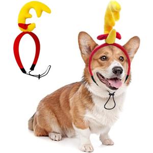 ANIAC Dog Antlers Headband Christmas Dog Outfit for Small Medium Large Dog Reindeer Costumes Pet Elk Head Accessories for Christmas Halloween (Yellow, Small)