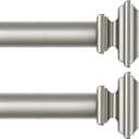 KAMANINA 2 Pack Curtain Rods for Windows 48 to 84 Inches, 1 Inch Curtain Rod 32 to 86 inch(2.6-7.1ft), Single Drapery Rods with Square Finials, Antique Silver