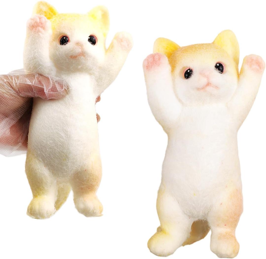 Big Hand Painted Cat Squishy ToysLarge Cute Ultra Soft Kitty Squeeze Fidget Toys for Stress Relief ,Kawaii Squishies Sticky Animal Toys for Adults Kids,Decompression Sensory BallsCream