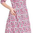 Barbara Dress Costume Lydia's Floral Print Dress Womens Halloween Cosplay Outfit (Pink)