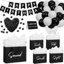 Soulchen 5 Senses Gift Bags for Him Her with Labels, Five Senses Gift Birthday Party Decoration Tissue Paper Handles, Comes with Rose Petals Banner Balloons for Party(Birthday,Black White)