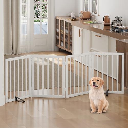 Dog Gate, Freestanding Dog Gates for Doorways, Foldable Dog Gate Indoor, Pet Gates for Doorways Bedroom, Puppy Gate with Metal Support Feet, Room Divider 4 Panels (White)