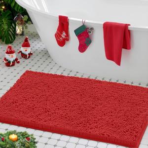 LuxUrux Ultra-Soft Chenille Bath Mat - Plush Microfiber Bathroom Rug, Super Absorbent & Quick-Dry, Cozy Shaggy Design, Machine Washable (24 x 36 inches, Red)