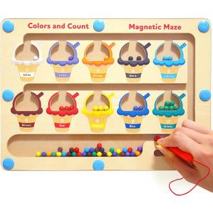 Magnetic Color and Number Maze - Toddler Toys for 3 4 5 Year Old, Wooden Color Matching & Counting Puzzle Board-Toddler Fine Motor Skills Learning Toys Holiday & Birthday Gifts for Kids