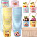 100 Set 6 oz Ice Cream Paper Cups with Spoons Bulk Colorful Disposable Ice Cream Bowls for Hot or Cold Food Sundae Dessert Bowls Containers Party Supplies for Frozen Yogurt Soup