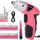 Electric Screwdriver 28pc 3.6V Pink USB Small Power Screwdriver Set. Cordless & Rechargeable with Driver Bit Set