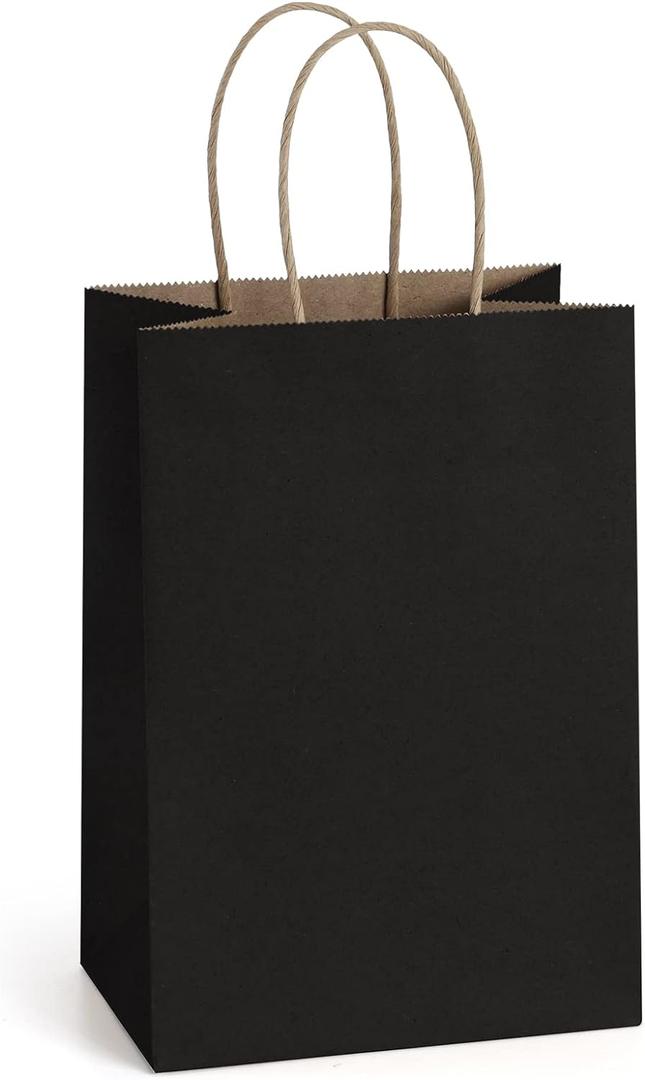 BagDream Gift Bags 100Pcs 5.25x3x8 Small Kraft Paper Gift Bags with Handles Bulk, Black Paper Sacks for Small Business, Retail, Merchandise, Grocery, Wedding Birthday Party favor