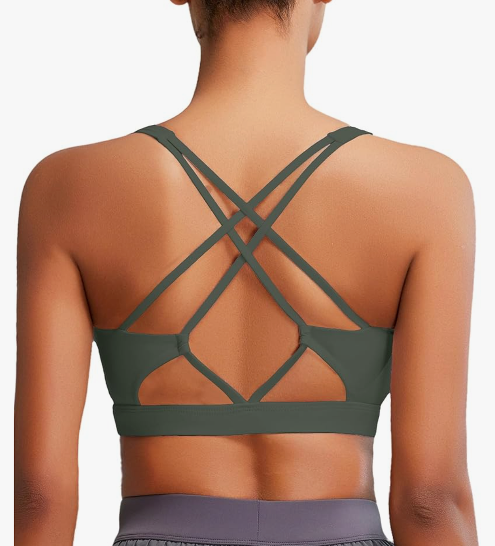 SONGSKY Sports Bras for Women, Medium-High Support Strappy Padded Running Sports Bras with Removable Cups Size XXL