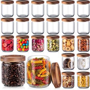 Irenare 24 Pack 17 oz Glass Containers with Lids, Food Storage Jars, Wood, 4.13 inches x 3.54 inches