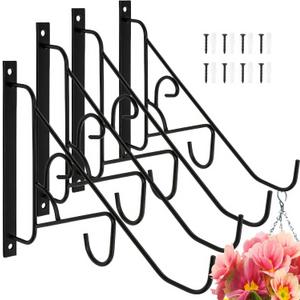 4 Pack 10" Christmas Plant Hangers Outdoor, Heavy Duty Hanging Plant Bracket, Indoor Wall Hooks, Decorative Planter Hanger for Wind Chimes Bird Feeders Flower Baskets Lanterns, Fence Porch