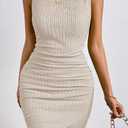 MITILLY Women Summer Formal Wedding Guest Dress Elegant Sleeveless Tank Ruched Bodycon Mini Dress with Slit (M)