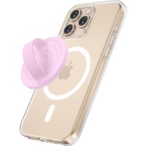 Magnetic Phone Grip Holder Compatible with MagSafe, Ultra Thin Silicone Finger Loop Ring Magnetic Grips for Back of Phone for iPhone Pro Max/Plus/16/15/14/13/12 Series, Primrose Pink