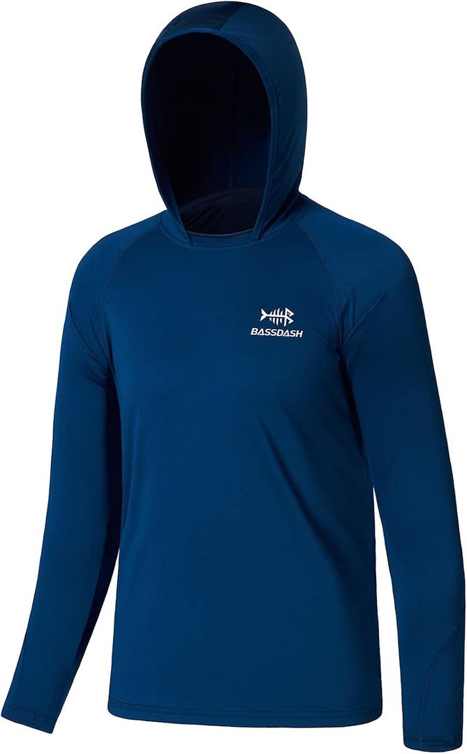 Bassdash Youth UPF50+ Performance T Shirt with Hood Long Sleeve Fishing Hiking Sun Shirt FS03Y (Blue, S)