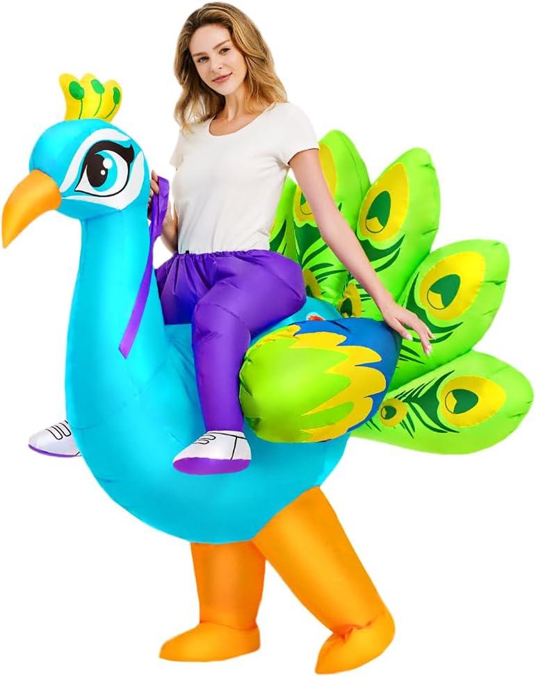 KOOY Inflatable Costume for Adult,Peacock Halloween Costumes Air Blow up Costumes for Women Girls, Funny Ride on Peacock Costume, Inflatable Suit for Men Halloween Party (L)