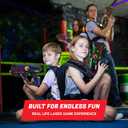 ArmoGear Set of 4 Laser Tag Guns with Vests - Laser Tag Set for Kids and Adults - Toy Guns with 150 ft Range, Night Vision, Invisibility Mode - Battery Operated - Multiplayer Outdoor Game for Ages 8+